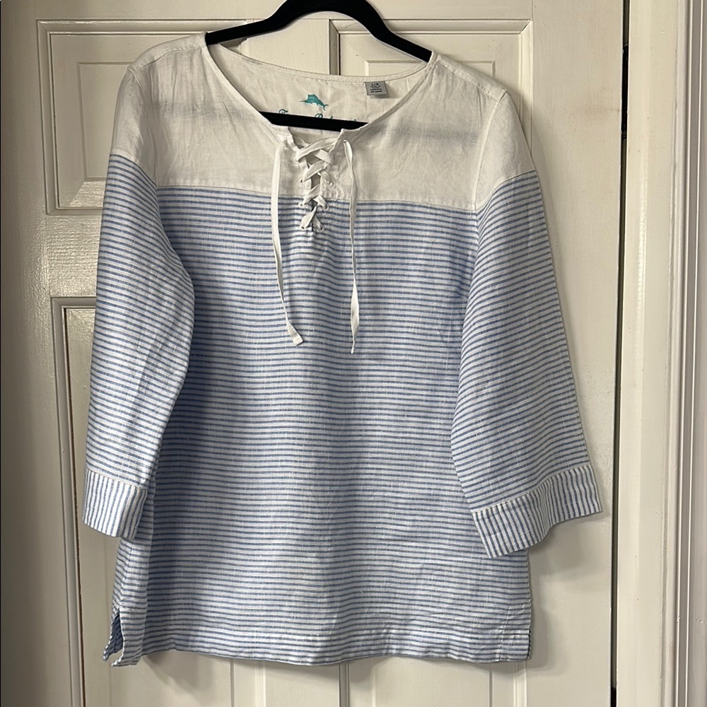 Tommy Bahama White and Blue Striped Blouse